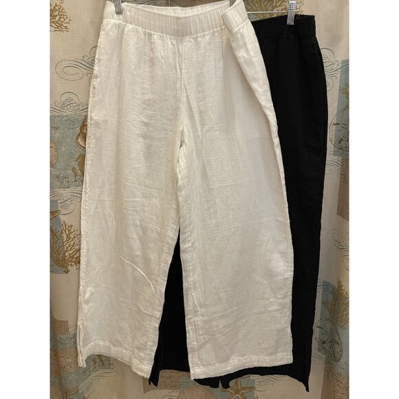 Old Navy Womens Linen Blend Pants LG Wide Leg High Rise Crop Bundle Lot Black - Picture 2 of 12